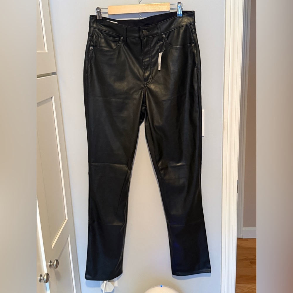NWT GAP Black Vintage Slim High Rise Leather Jeans TALL
